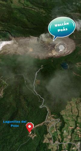 a map of a river with a red marker at Lagunillas Del Poas in Poasito