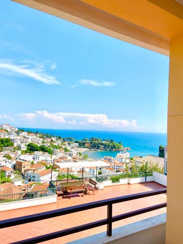 a view of the ocean from the balcony of a house at Apartments Aga in Ulcinj