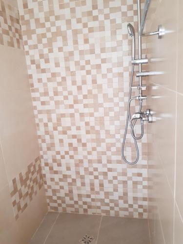 ママイア・ノルドにあるCasa Mirのタイル張りの壁のバスルーム(シャワー付)