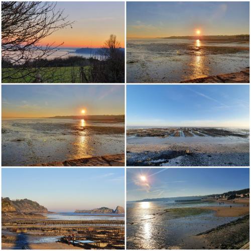a series of four pictures of the same sunset at Le Grand Domaine du Rocher in Bonnemain