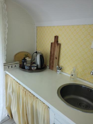 a kitchen counter with a sink and a tea kettle at Bed & Breakfast Markelo in Markelo