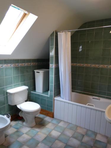 a bathroom with a toilet and a tub and a sink at The River House in Releagh