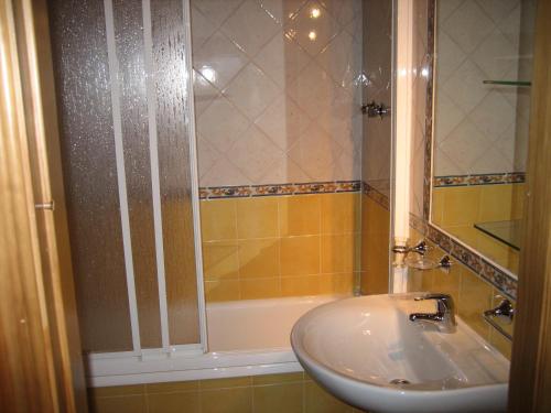 y baño con lavabo y ducha. en Alojamientos Bellavista, en Coto Ríos