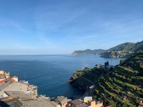 
a view from the top of a tower of a city at Affittacamere San Giorgio in Manarola
