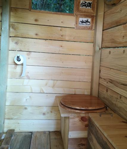 Ce chalet en bois comprend des toilettes d'angle. dans l'établissement Yourte Mont-Saint-Michel, à Jullouville