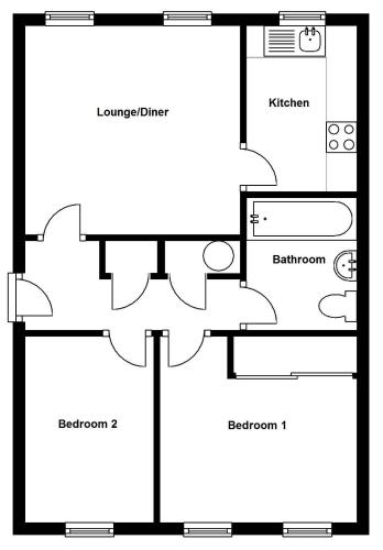 a black and white floor plan of a house at Eaton Ford Green Apartment in Saint Neots