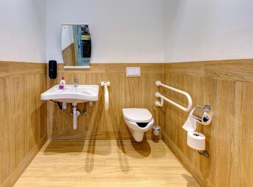 a bathroom with a sink and a toilet at Hotel Villa Regina in Međugorje