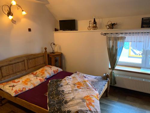 a bedroom with a bed and a window at Penzion Na Růžku in Sedlčany