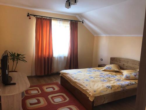 um quarto com uma cama e uma janela em Casa Flori em Călimăneşti