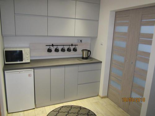 Kuchyň nebo kuchyňský kout v ubytování Apartament nad jeziorem Białym