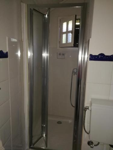 a shower with a glass door in a bathroom at Branda da Aveleira in Branda da Aveleira