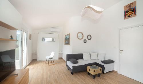 Plamenatz studio apartments في فيربازار: غرفة معيشة مع أريكة وطاولة