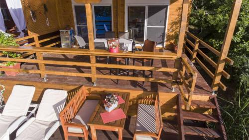 an overhead view of a patio with chairs and a table at Cottage Ajna - Ada Bojana in Ulcinj
