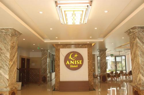 a lobby with a entrance sign in a building at Anise hotel in Phu Quoc