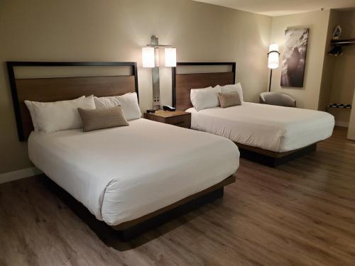 two beds in a hotel room with white sheets at Wyndham Garden San Diego in San Diego