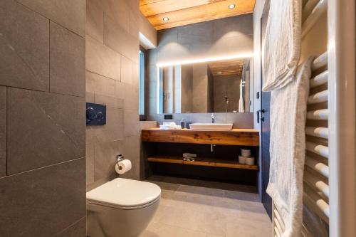 a bathroom with a toilet and a sink at Innerbachlerhof - Gantkofel in Postal