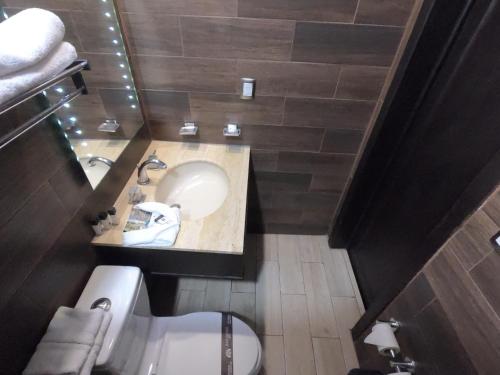 a bathroom with a sink and a toilet at Hotel San Diego in Guanajuato