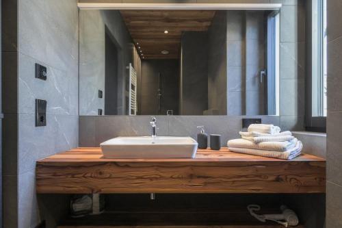 a bathroom with a sink and a mirror at Innerbachlerhof - Mut in Postal
