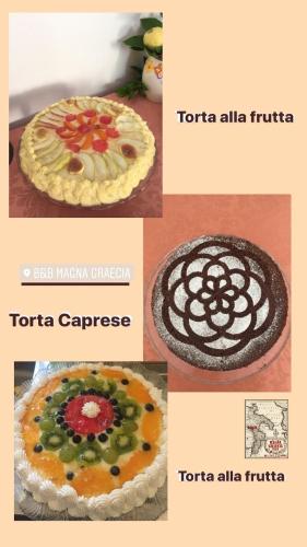 a collage of pictures of a tortilla with different foods at B&B Magna Graecia in Scalea