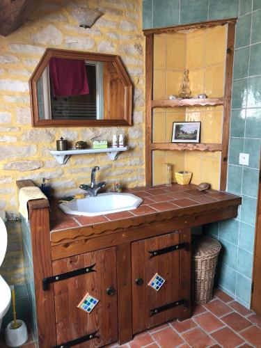 une salle de bain avec un lavabo et un miroir dans l'établissement Les Belles Fontaines, à Bierry-les-Belles-Fontaines