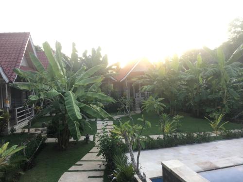 a courtyard of a house with palm trees at Le Biu garden View in Nusa Lembongan