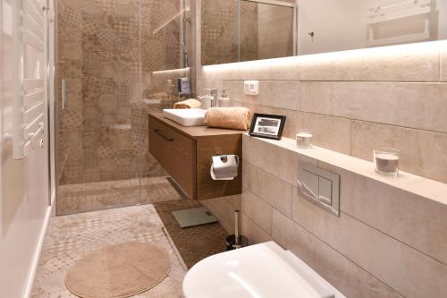 ボーソレイユにあるLuxury Apartment next to Monte Carloのバスルーム(トイレ、洗面台、シャワー付)