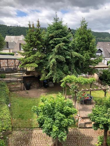 una vista aérea de un jardín con un árbol en Fachwerkhäuschen, en Enkirch