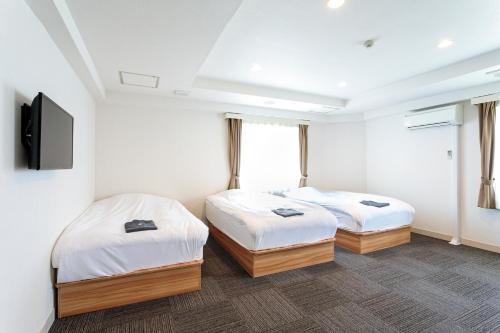 Habitación con 2 camas y TV de pantalla plana. en Stay Inn Will en Saitama