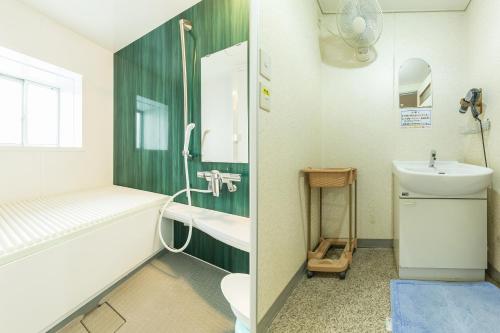 La salle de bains est pourvue d'une douche, d'un lavabo et de toilettes. dans l'établissement Tabist Business Hotel Kaigansou Gamagori, à Gamagori