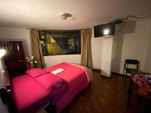 a bedroom with a bed and a dresser at Hotel Margarita Inn Alameda in Quito