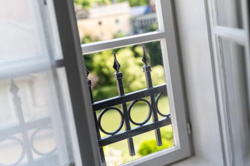 an open window with a view of a balcony at Leopold an der Ybbs in Waidhofen an der Ybbs