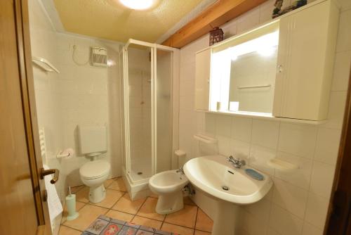 a bathroom with a sink and a toilet and a mirror at L'Atelier du Temps - BODON APPARTEMENT in Cogne