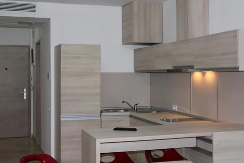 a kitchen with a sink and a counter top at Gabroveni Aparthotel in Bucharest