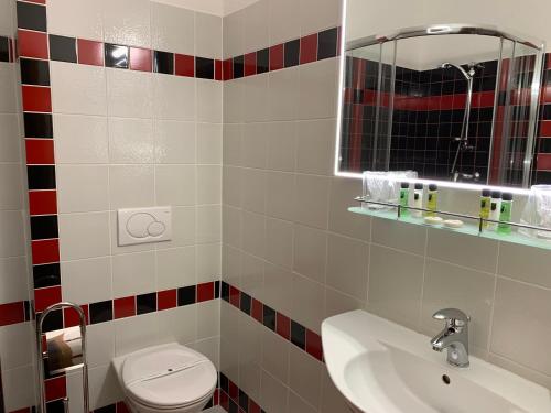 a bathroom with a toilet and a sink at Antik Hotel Sofia in Litomyšl