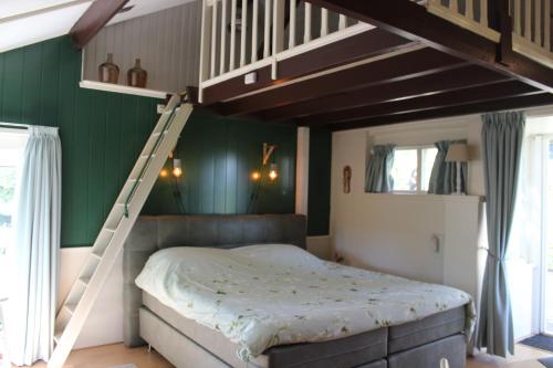 ein Schlafzimmer mit einem Etagenbett mit einer Leiter in der Unterkunft B&B Helene Hoeve in Venhorst