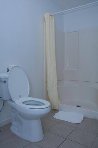 a bathroom with a toilet and a bath tub at At 9 Motel in Howell