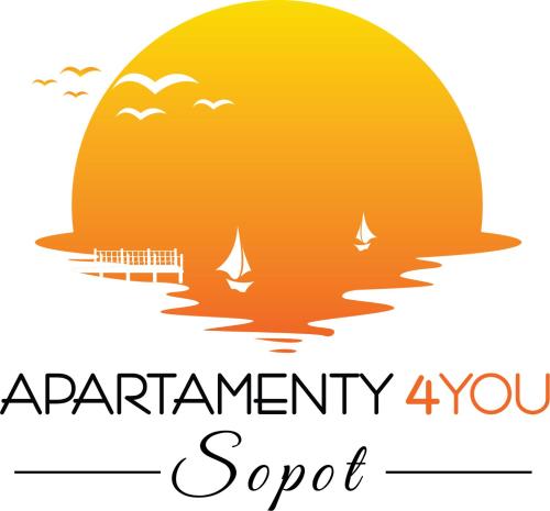 ein Bild des Sonnenuntergangs über dem Meer mit den Worten Wohnung in der Unterkunft Apartamenty4you - SleepWell Apartment in Sopot