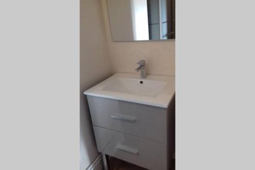 a bathroom with a sink and a mirror at Au coeur des remparts, residence du château* in Gravelines