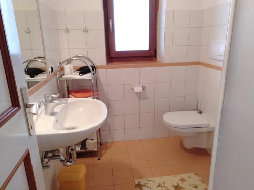 a bathroom with a sink and a toilet at Schornhof in Aldino