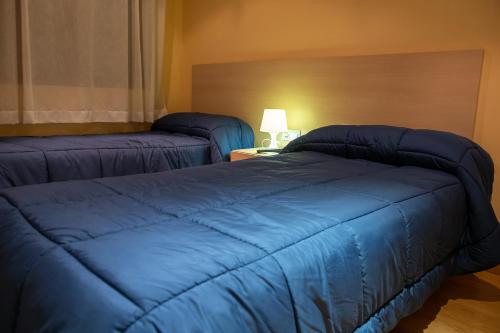 a hotel room with a bed and a lamp at Hostal El Trillero in Alcañiz
