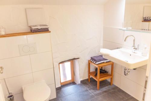 a bathroom with a sink and a toilet at Ferienwohnungen Zur Tenne in Beckingen
