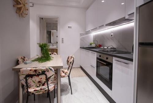 Kuchyň nebo kuchyňský kout v ubytování Central Apartment Marianthe