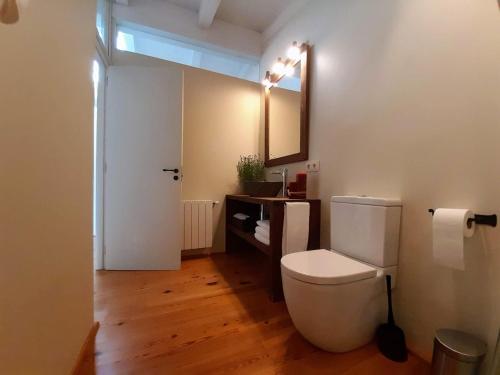a bathroom with a toilet and a sink and a mirror at MONELLS - CASA Rural - CAN FELIP in Monells