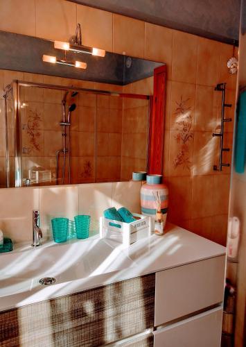 a bathroom with a sink and a mirror at CASA MAGIA in Tremosine Sul Garda