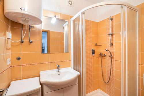 Ένα μπάνιο στο Apartments MEDVED in the historic center