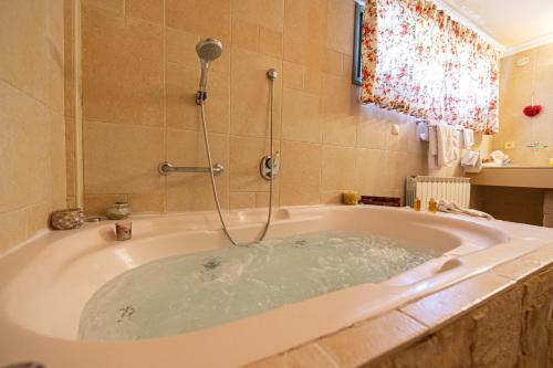 a bathroom with a bath tub with a shower at Rosh Pinat Noy in Rosh Pinna