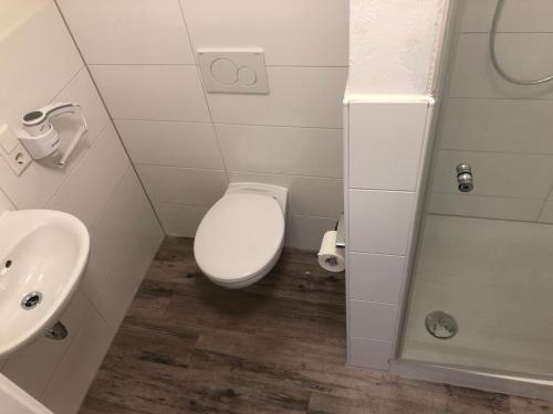 ein Bad mit einem WC und einem Waschbecken in der Unterkunft Haselnuss in Alzenau in Unterfranken