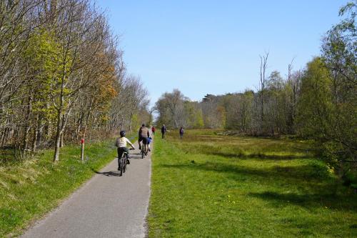 a group of people riding bikes down a trail at Hotel Den Burg in Den Burg