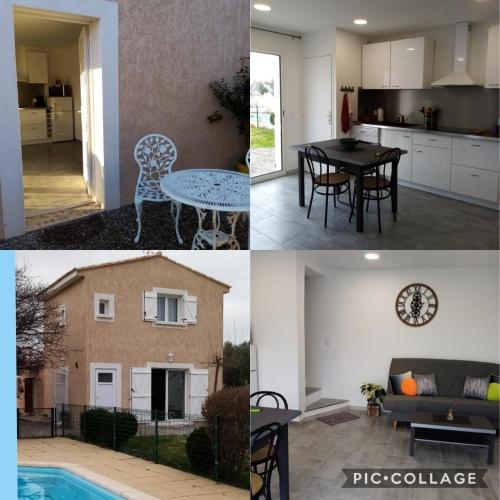un collage de photos d'une cuisine et d'une maison dans l'établissement la maison du coq, à La Fare-les-Oliviers