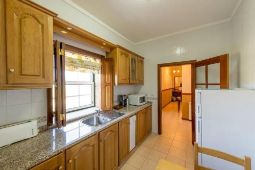 a kitchen with a sink and a refrigerator at Quinta Sta Luzia Carrascal in Vila Flor